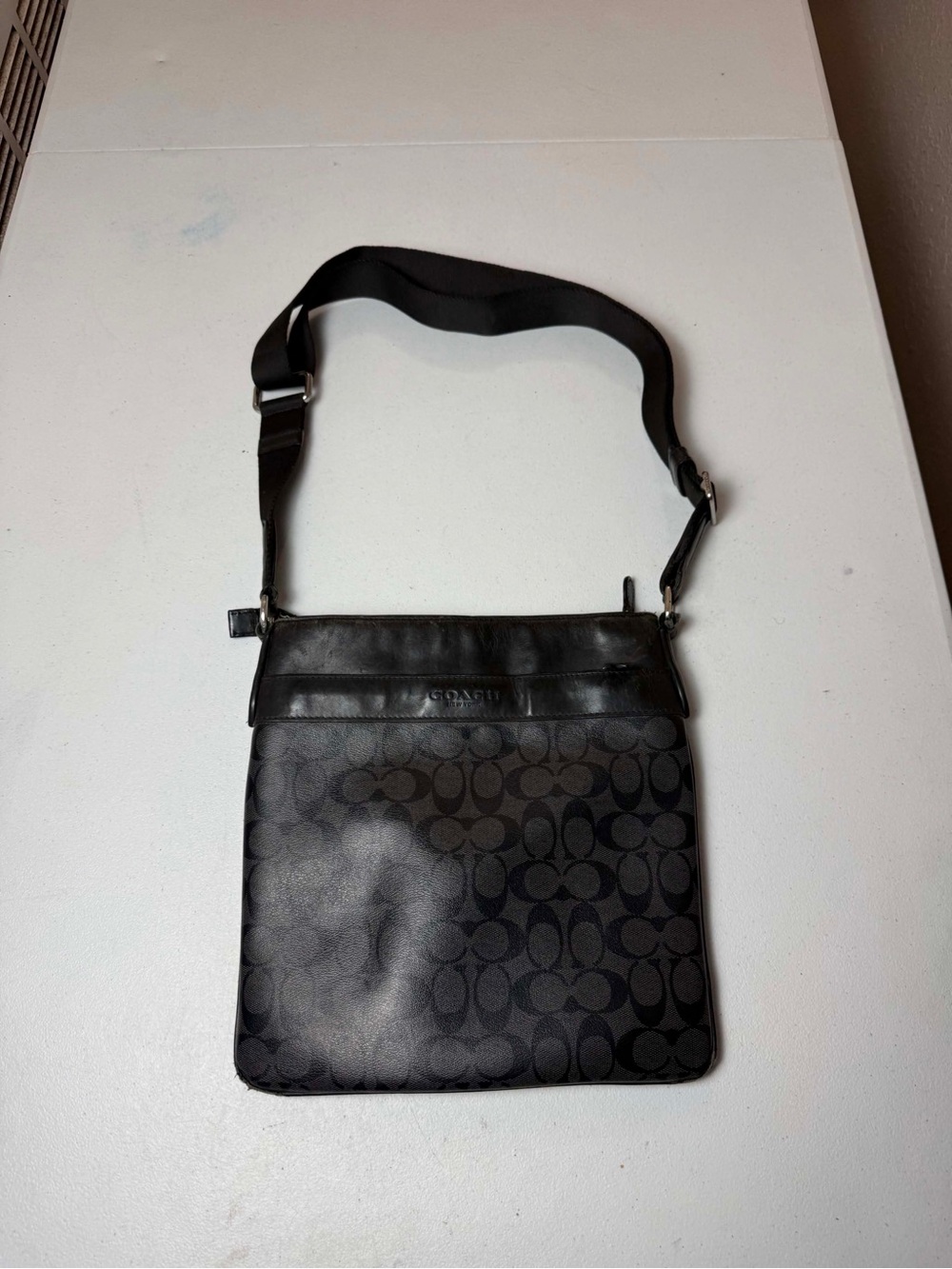 COACH Shoulder Bag, Leather, Brown, All-over Pattern,